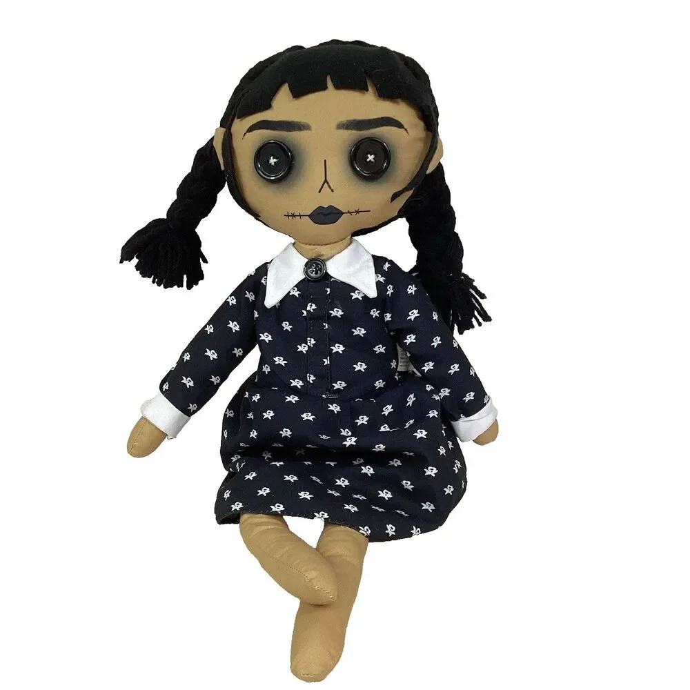 Wednesday Addams Plush Decor Doll - Spooky Halloween Horror - Button Eyes - 18